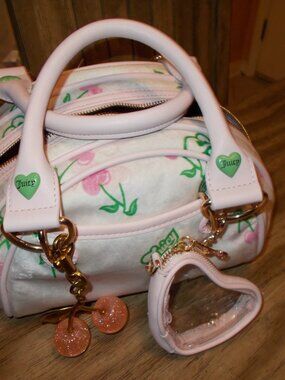 Juicy Couture Pink Floral Satchel with Green Accents